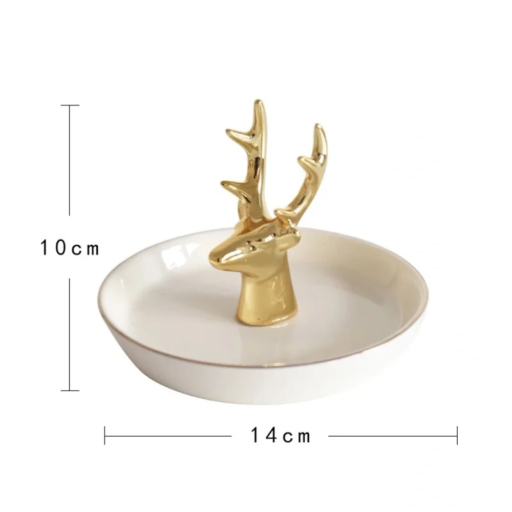 Deer Ring Display Holder Mini Trinket Tray Jewelry Ceramic Dish Pendant Case mom - Picture 17 of 17